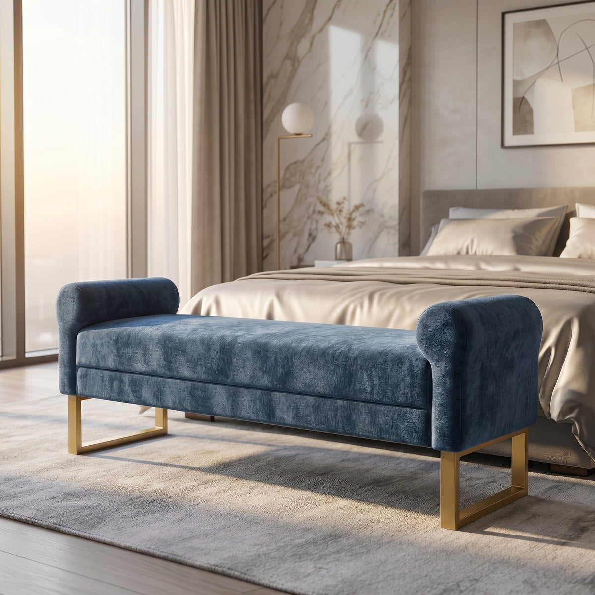 65" Ottoman Bench - Chenille Upholstered for Bedroom