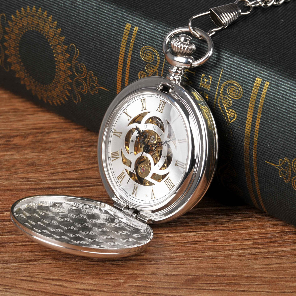 Large Pocket Watch Silver Double-hinged Mechanical