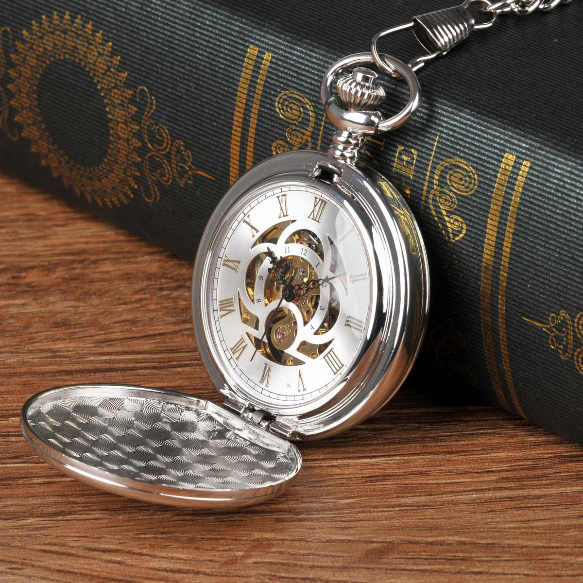 Large Pocket Watch Silver Double-hinged Mechanical