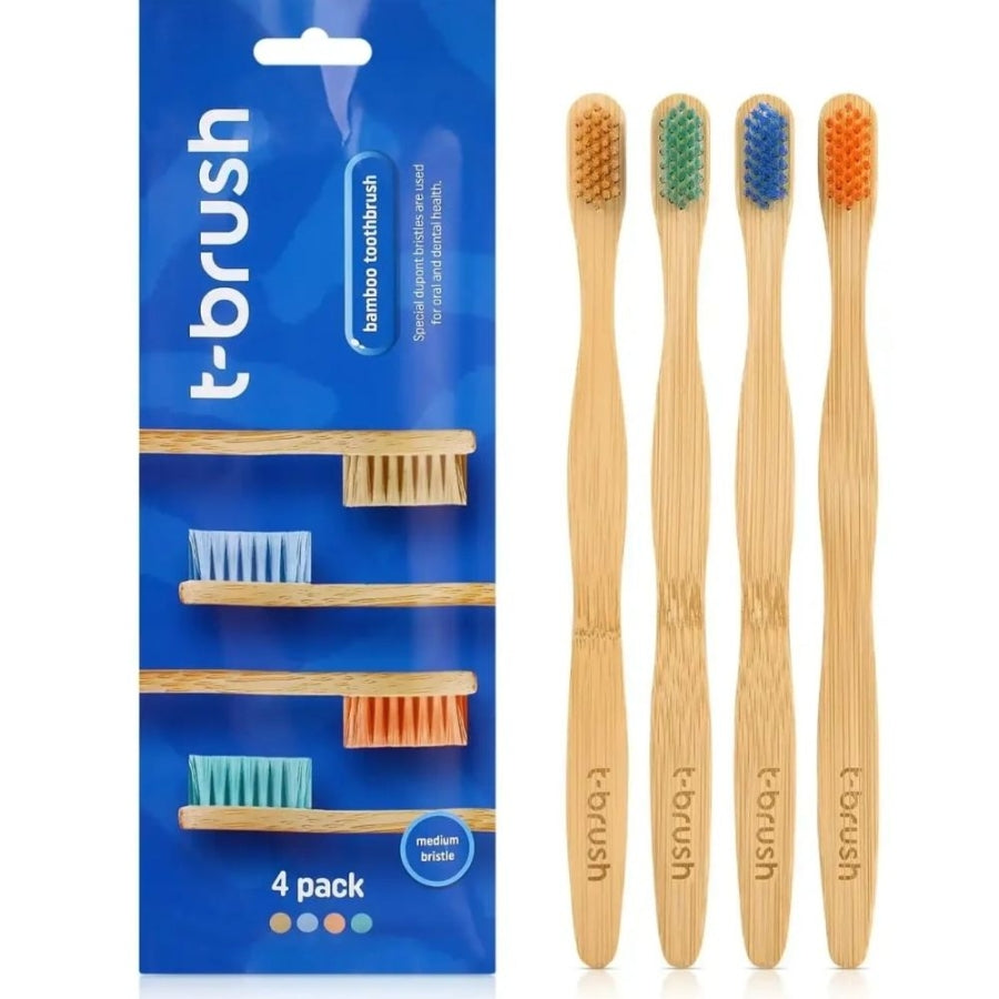 T-Brush Bamboo Toothbrush Medium Bristles Eco-Friendly 4 Pack