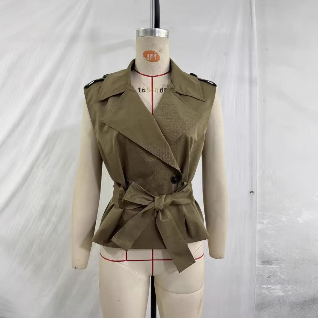 Waist-cinching Lace-up Slimming Blazer-collar Waistcoat Vest