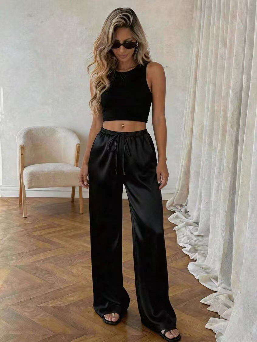Relaxed stretch acetate wide-leg women's trousers