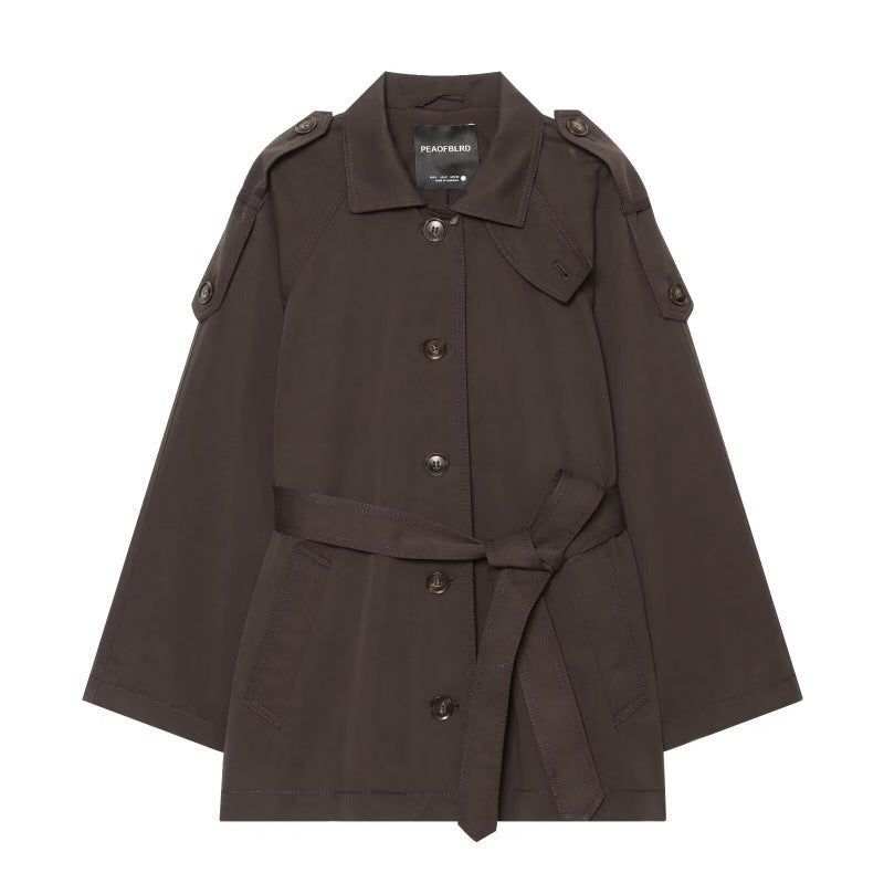Elegant Belted Twill-textured Trench Coat