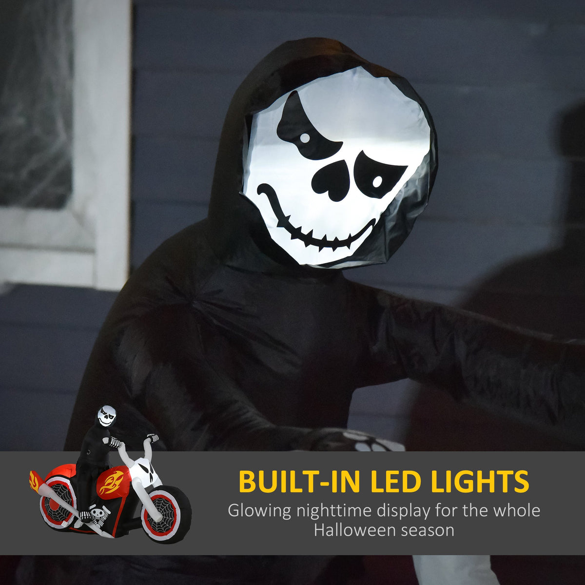 HOMCOM 6' Halloween Inflatable Grim Ghost Biker