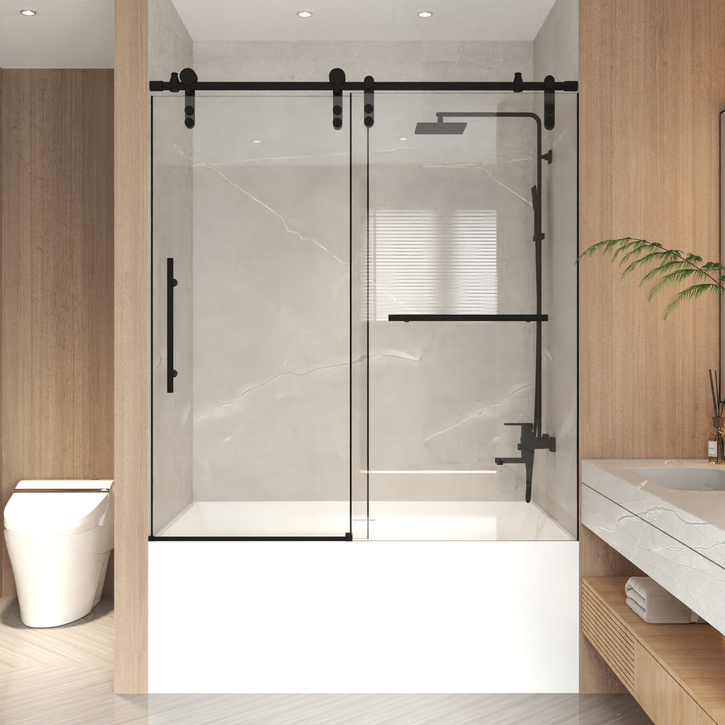 Frameless Sliding Bathtub Door - Matte Black