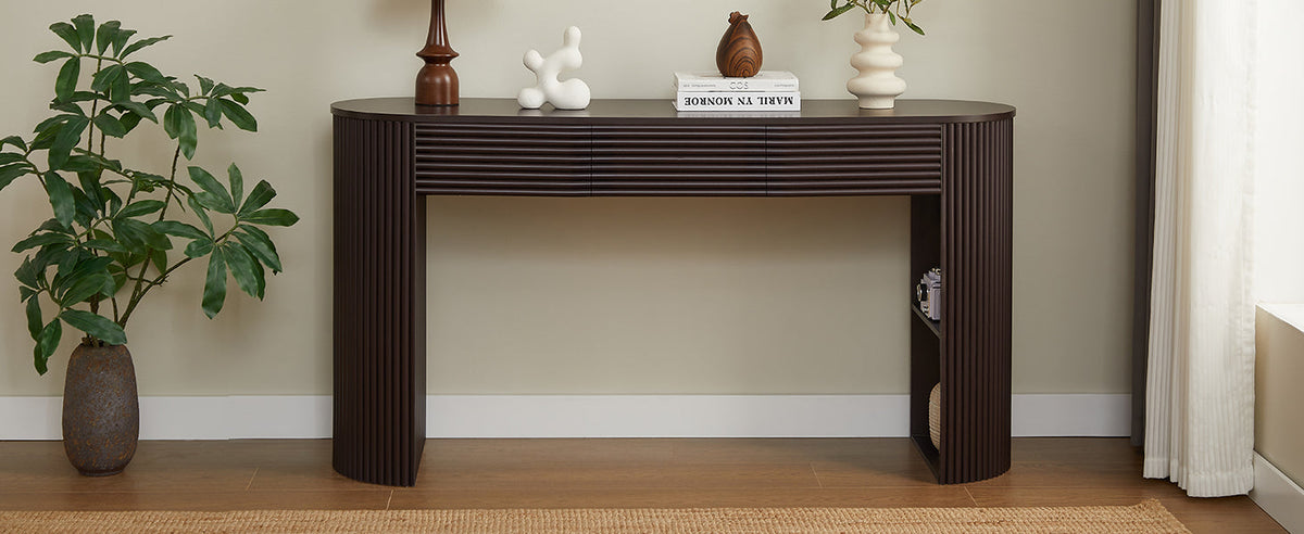 Retro Console Table with Storage, 3 Drawers