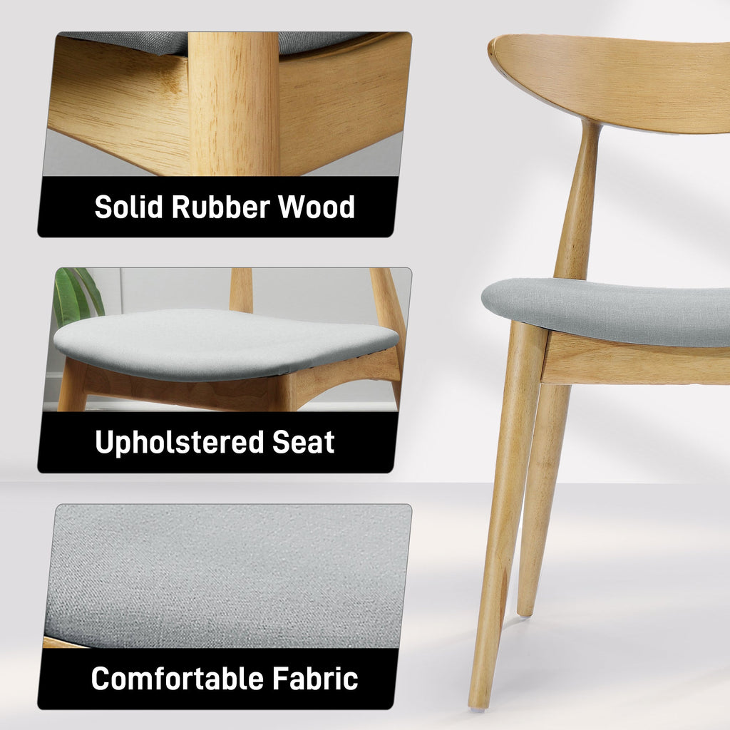 Set of 2 Retro Rubberwood Chairs with Ergonomic Back & Plush Cushions