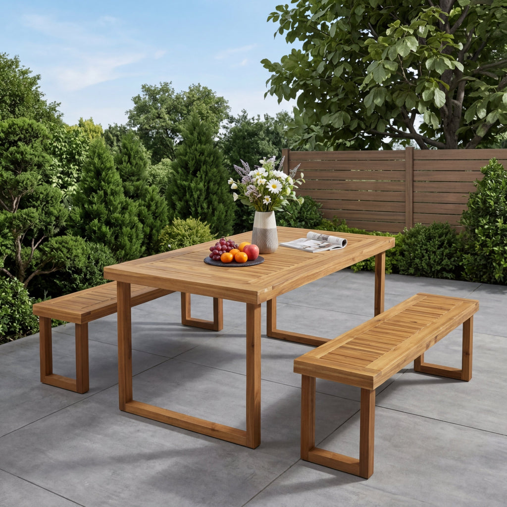 3Pcs Outdoor Acacia Wood Dining Set, Sandblast
