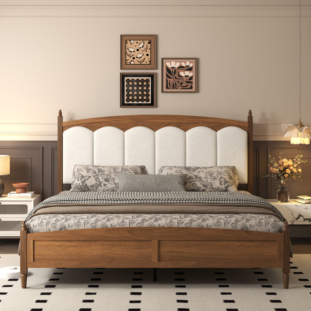 King Size Platform Bed Frame with Upholstered Headboard