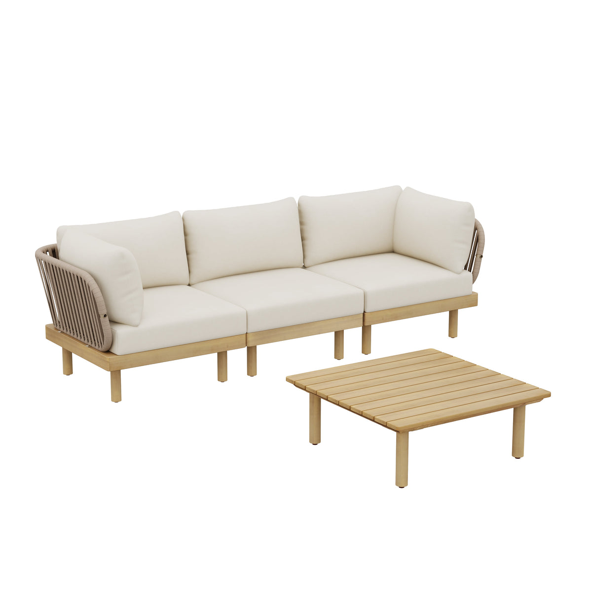 4-Piece Acacia Wood Outdoor Sofa Set with Rope Back & Weather-Resistant Cushions