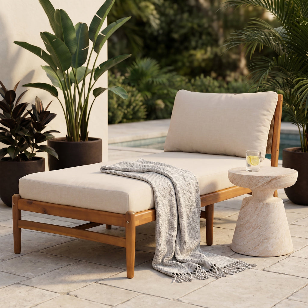 Cape Outdoor Acacia Chaise Lounge with Rope Woven