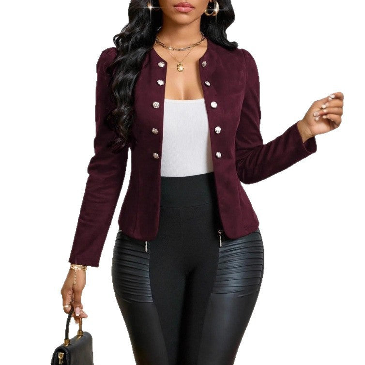 Womens Double-breasted Long-sleeve Suit Jacket Without Lining