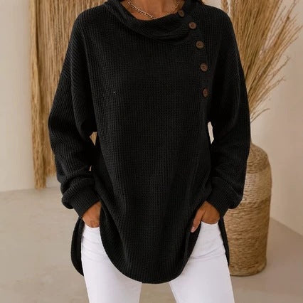 Self-developed 2026 Amazon Independent Station Solid Color Pullover Lapel Long Sleeve Button Textured Sweatshirt Top