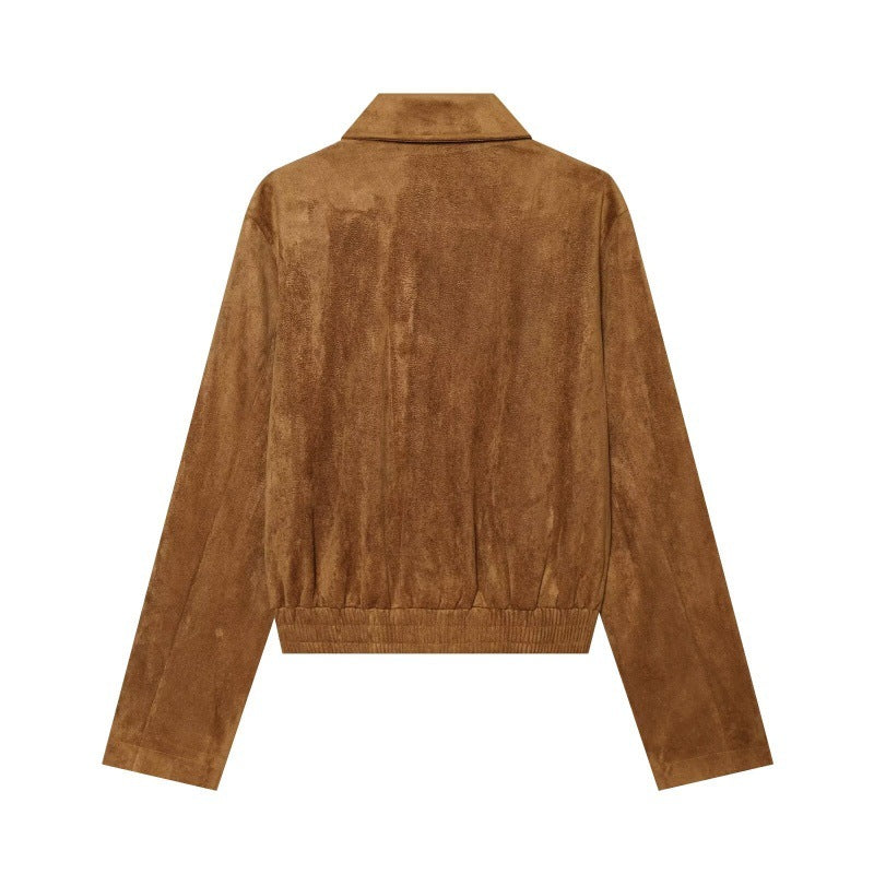 Womens Retro Stand-collar Elastic-waist Jacket Coat
