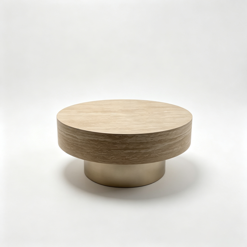 31.88 Inch Round Travertine Coffee Table