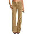 Women's Multi Pocket Stretch Elastic Waist Twill Cotton Pants  High Waisted, Comfortable Form Fitting  Formal Casual Wide Leg Pants
