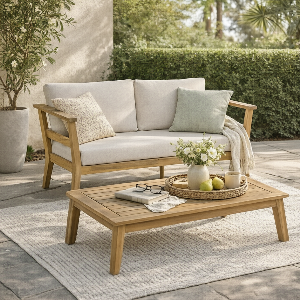 Acacia Outdoor Loveseat & Coffee Table for Patio