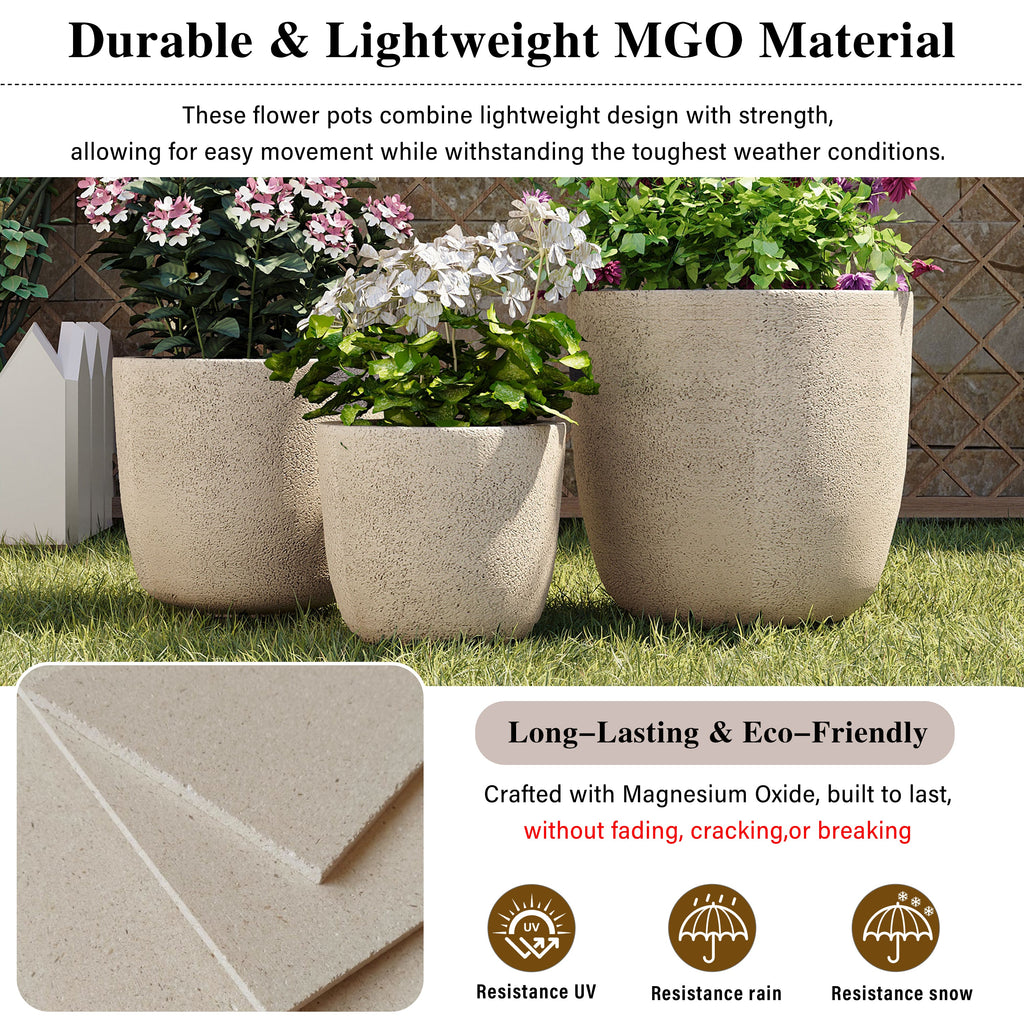 U_Style Lightweight Matte Textured MGO Flower Pot Set of 3