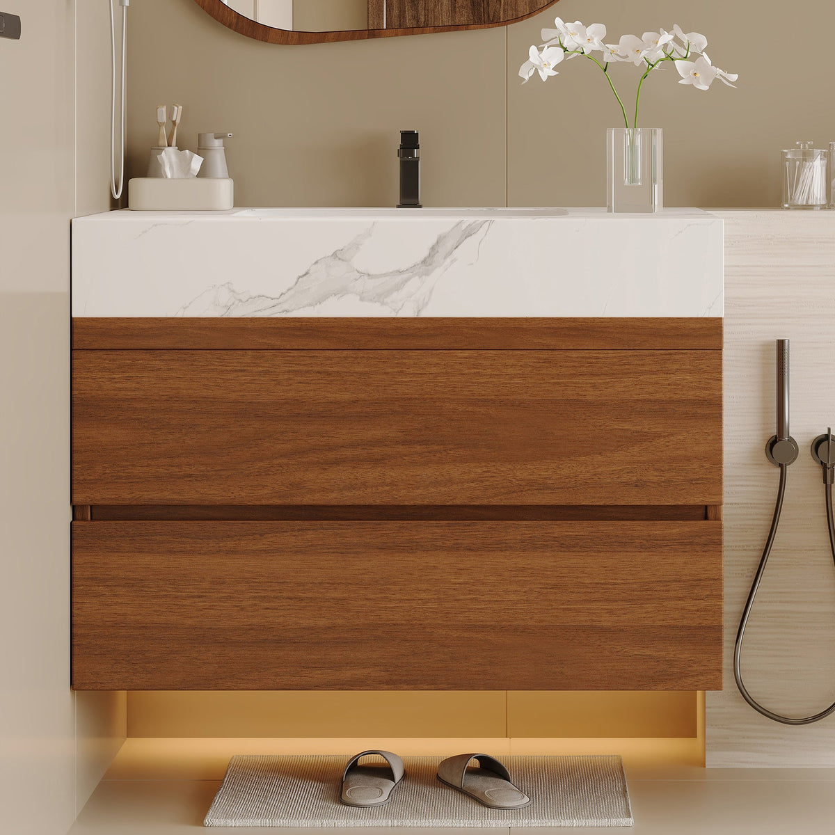 29.9" Modern Floating Bathroom Vanity with Faux Marble Top