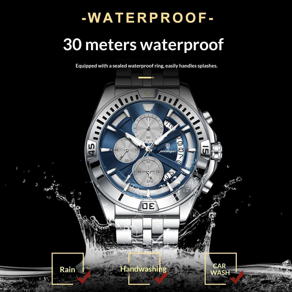 Multifunctional Dual-button Butterfly-clasp Waterproof Mens Watch