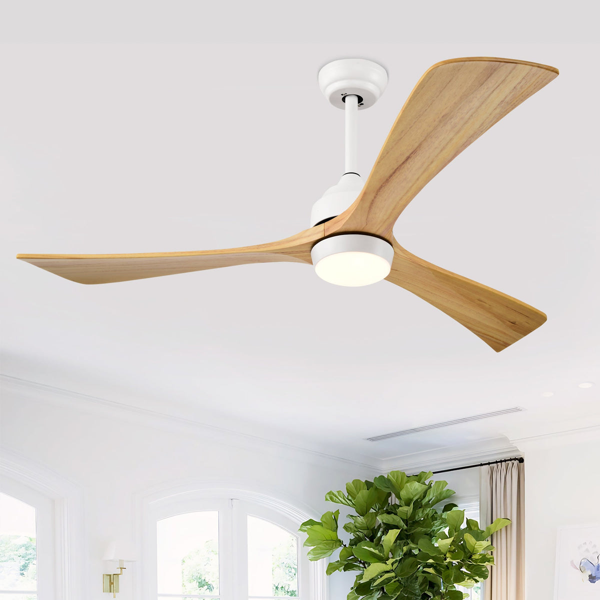 52" Solid Wood Blades Ceiling Fan with Light and Remote Control