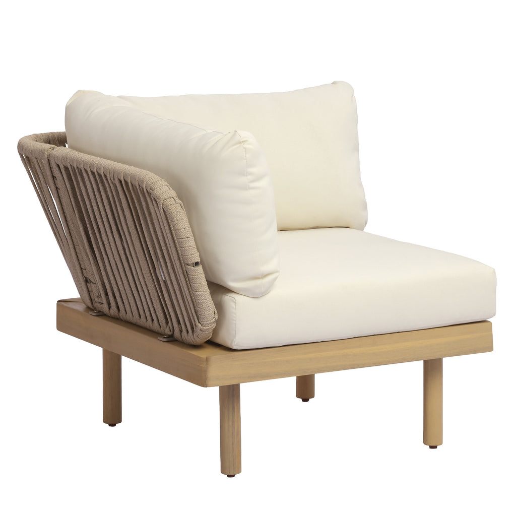 4-Piece Acacia Wood Outdoor Sofa Set with Rope Back & Weather-Resistant Cushions