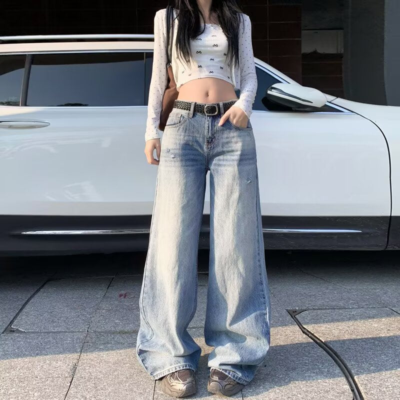 Loose-fit Figure-flattering Distressed Floor-length Casual Pants
