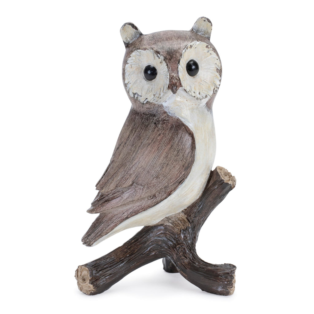 Woodland owl on branch figurine (set of 4)