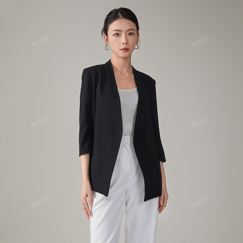 Elegant And Versatile Three-quarter-sleeve Womens Blazer