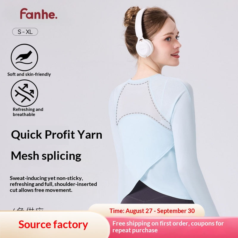 Women's Long-Sleeve Yoga Top With Breathable Back, Quick-Dry, Lightweight, Loose Fit, Suitable For Gym And Commuting, Direct From The Source Factory