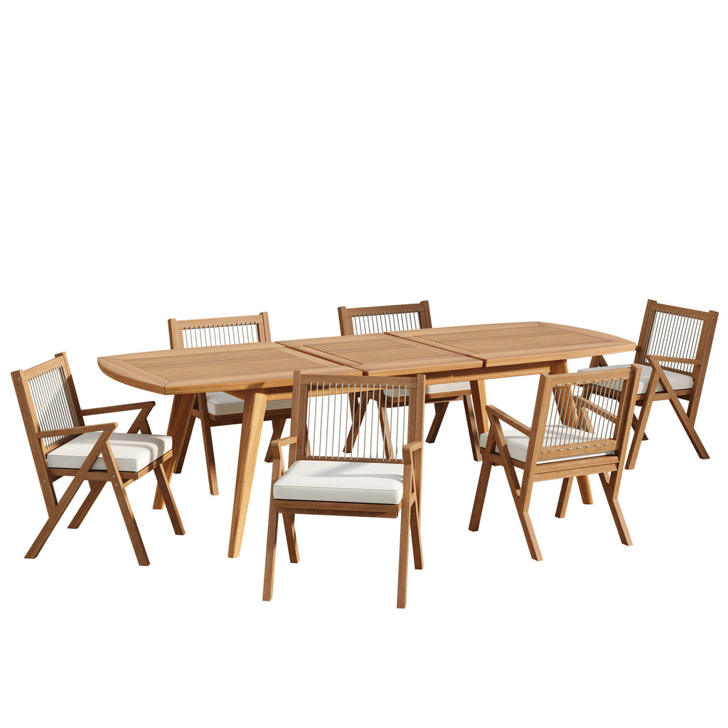7 Piece Expandable Outdoor Dining Set with Acacia Wood Table