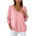 Autumn Winter Women's V-neck Long Sleeved Knitted Sweater Large Loose Shoulder Solid Color Top For Women