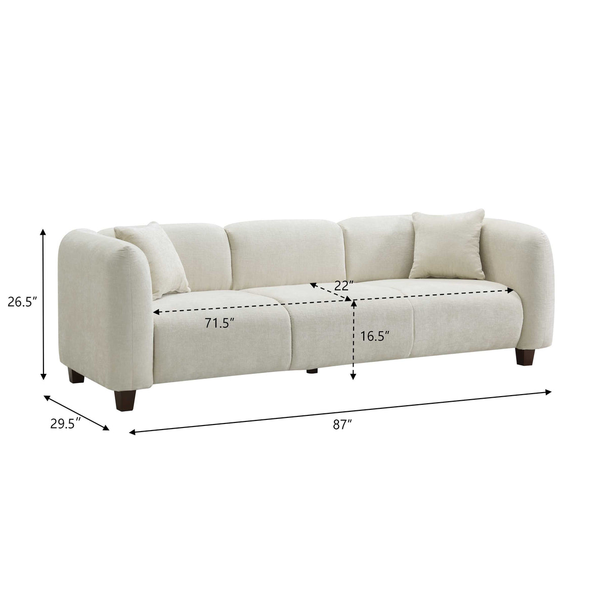 Silo 87 in. 3 Seater Modern Upholstered Chenille Sofa