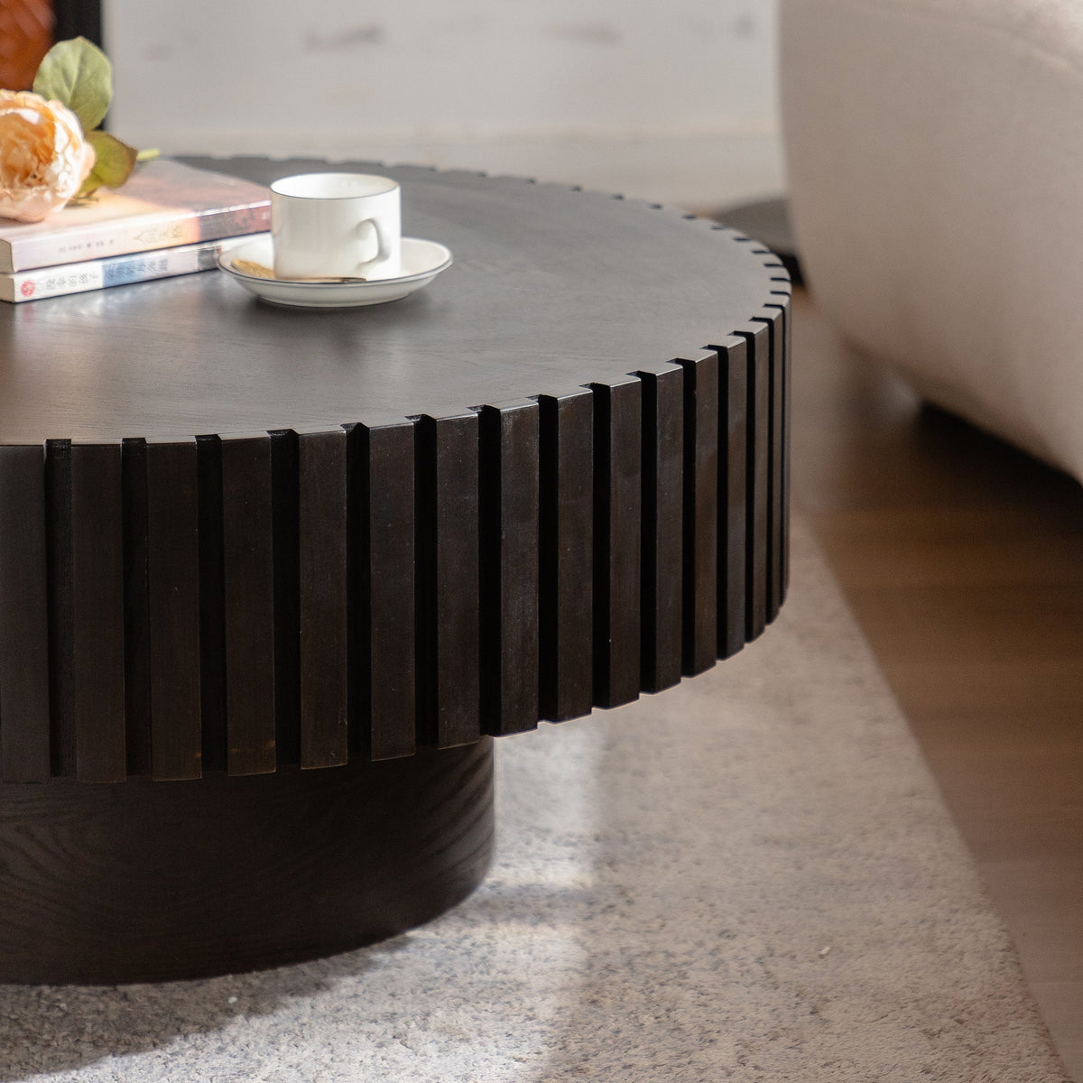 Round Coffee Table with Handcrafted Relief