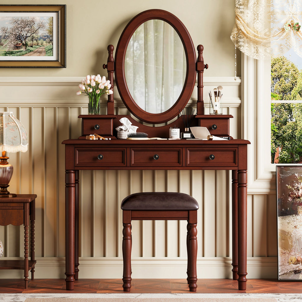Vintage Vanity Desk with Adjustable Angle Mirror