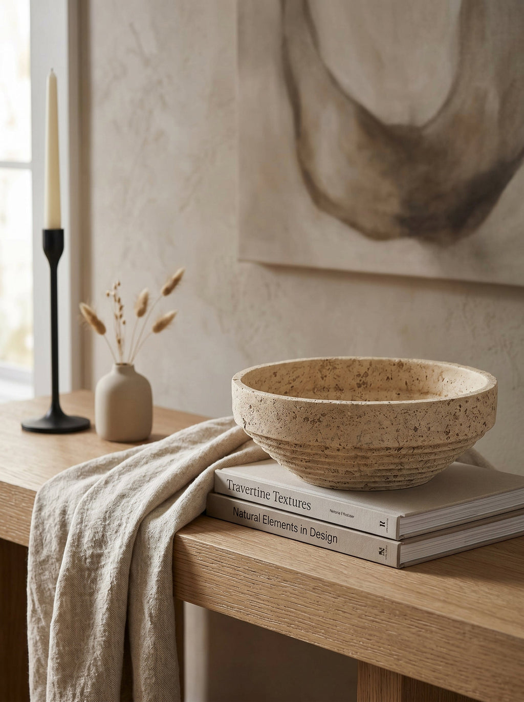 Cement Ribbed Decorative Bowl