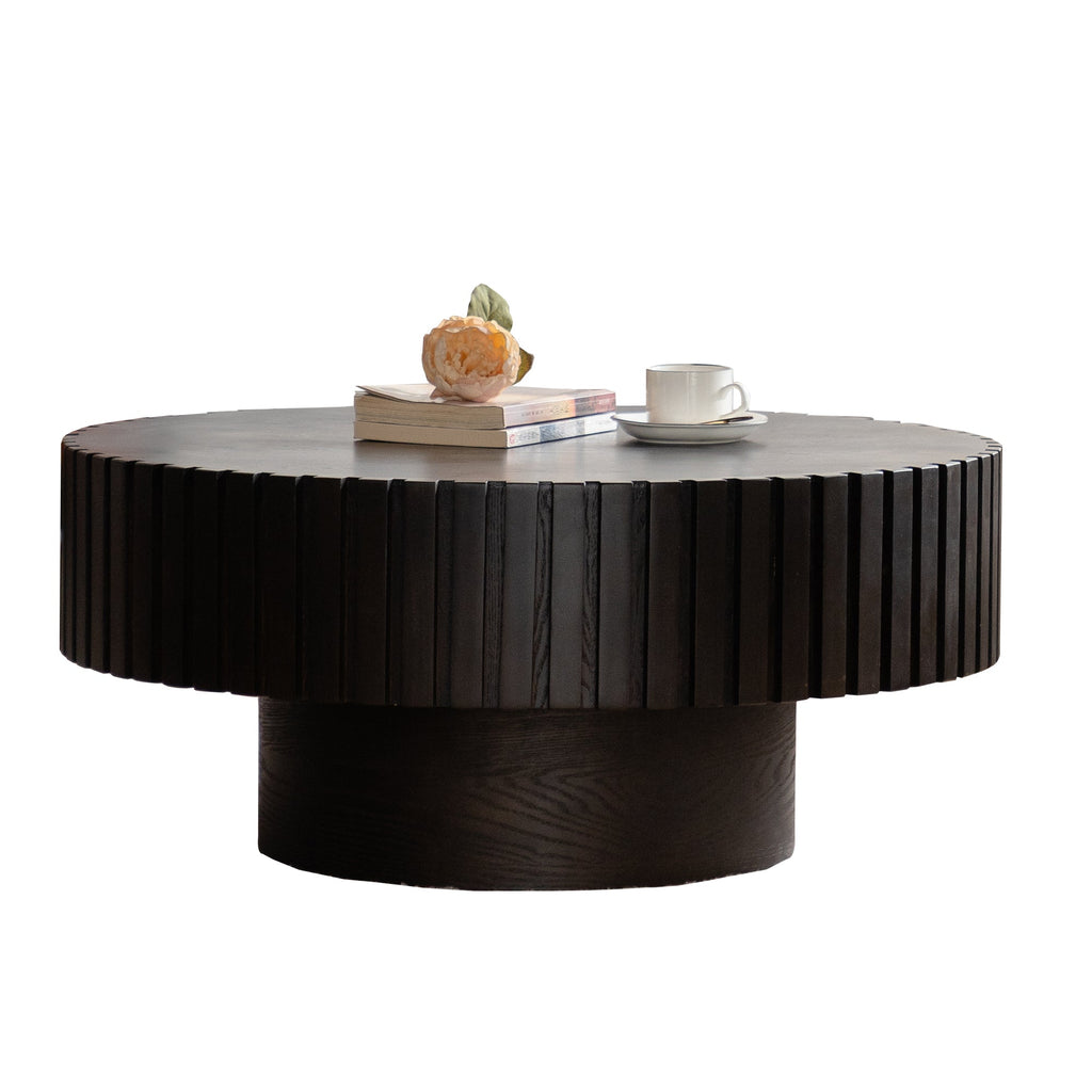 Round Coffee Table with Handcrafted Relief