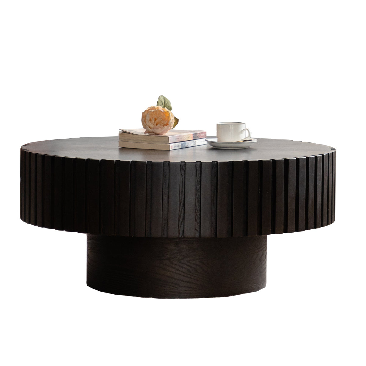 Round Coffee Table with Handcrafted Relief