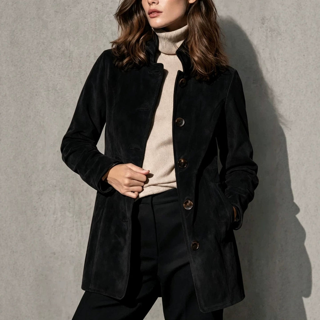 Suede Mid-length Loose-fit Casual Womens Jacket
