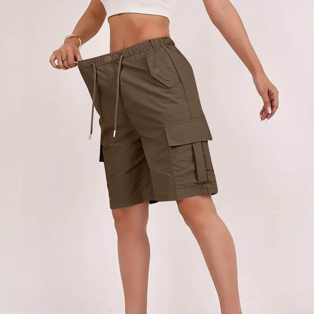 Womens High-waisted Casual Fashion Shorts With Pockets Buttons And A Drawstring