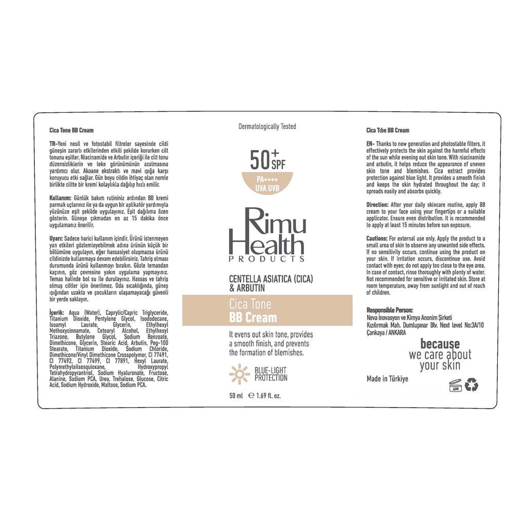 Rimu Health Cica BB Cream SPF 50+ Tone Evening Formula 50 ml