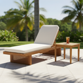 Acacia Wood Outdoor Lounge Set: Adjustable Sun Lounger & Slat Side Table