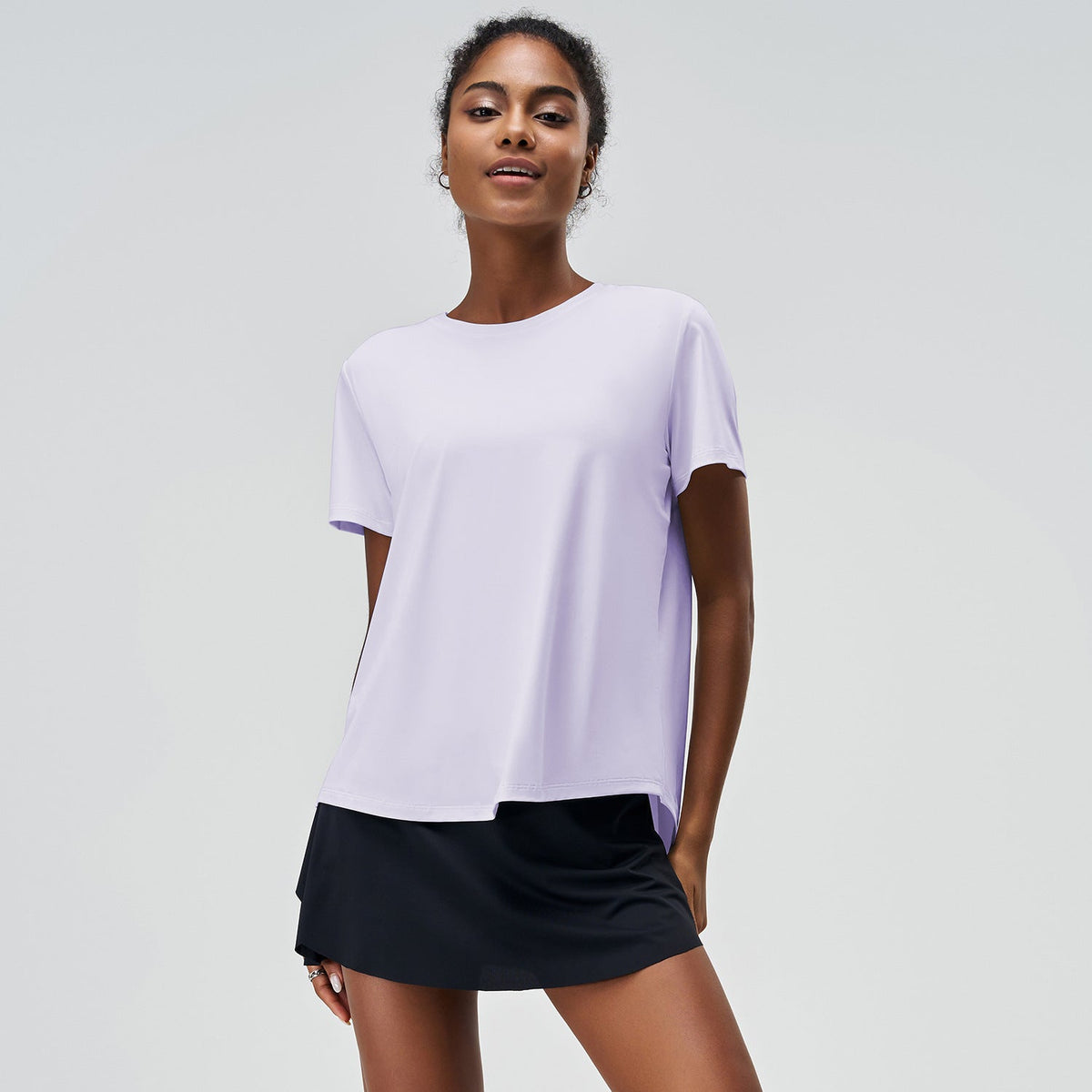 Women's Summer Yoga Short-Sleeve Sports Top, Quick-Dry, Loose-Fit, Breathable, Ice Silk Cool Touch, Sun Protection, Back Slit Design