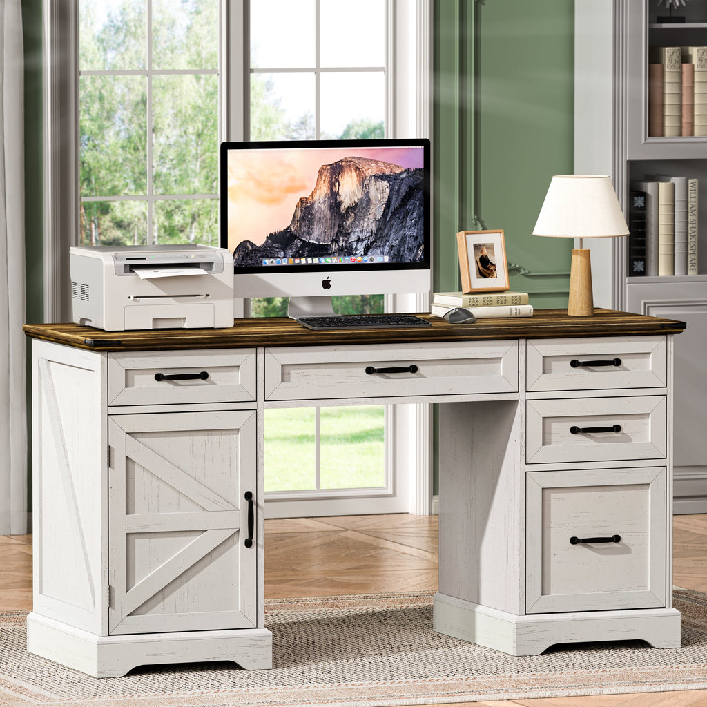 58" Farmhouse Executive Desk Modern Computer Desk