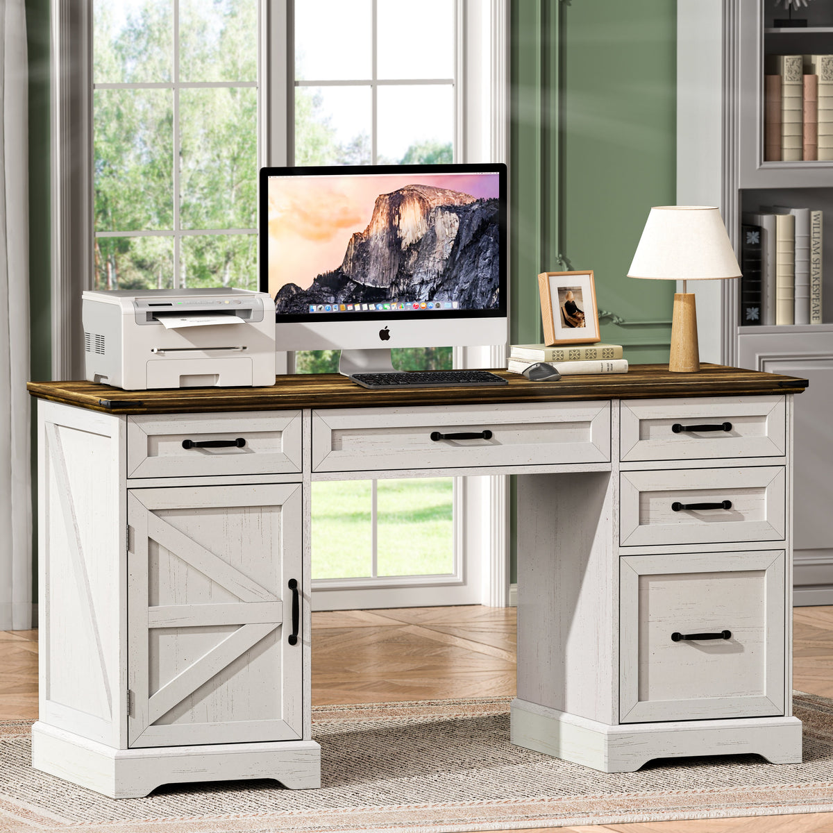 58" Farmhouse Executive Desk Modern Computer Desk