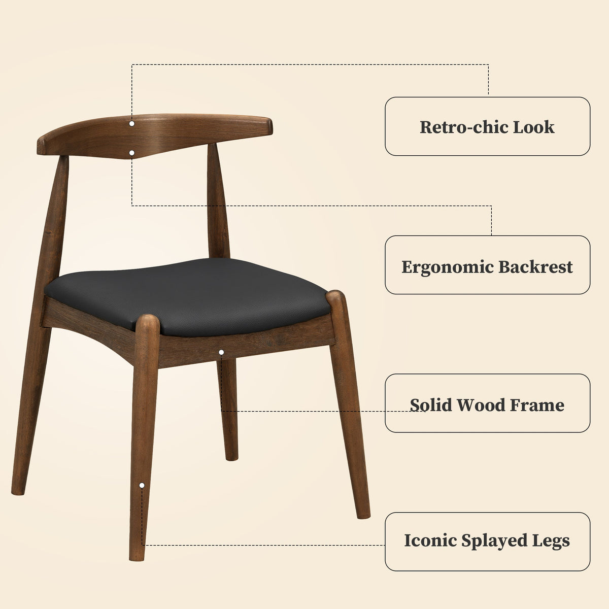 Set of 2 Rubberwood Dining Chairs