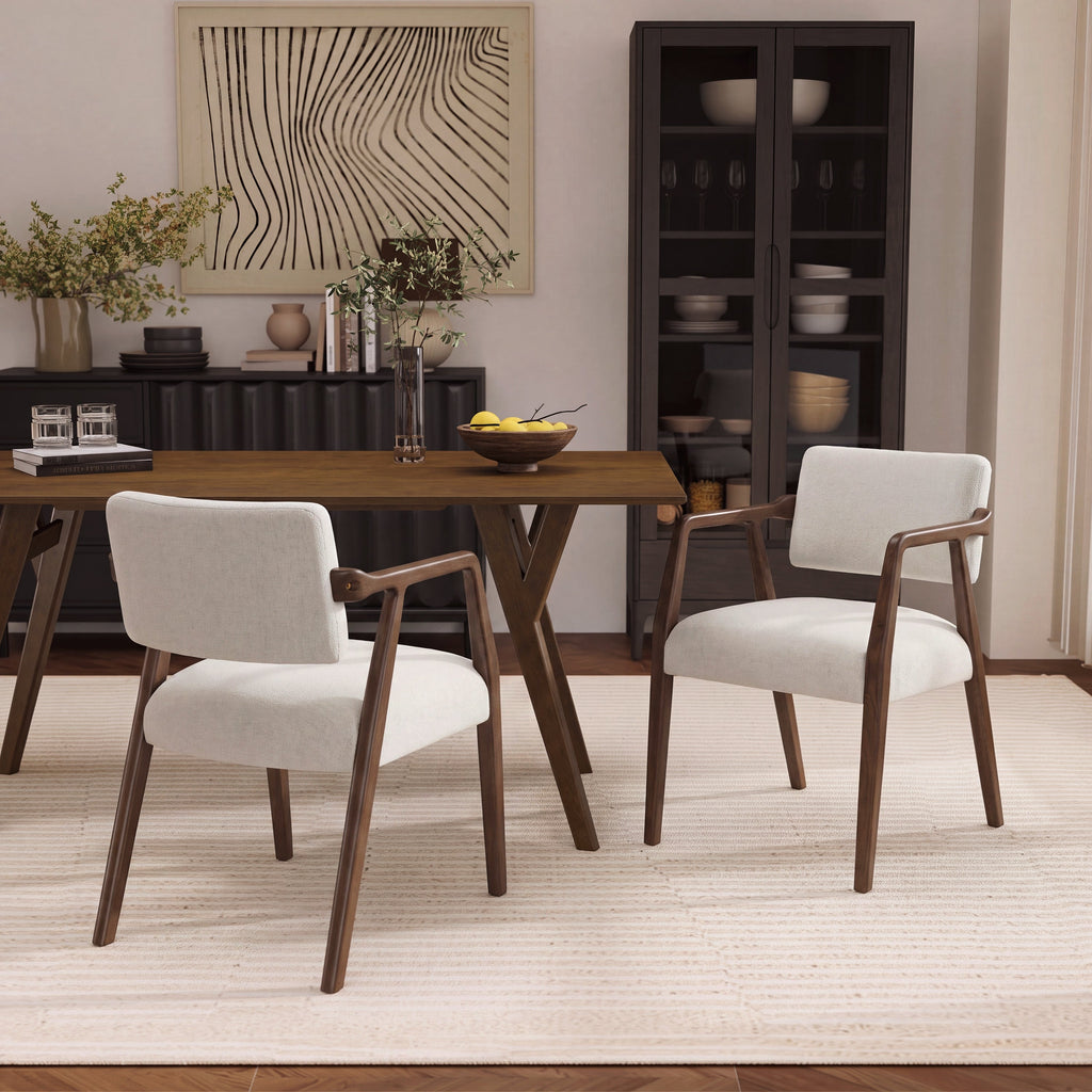 Mid-Century Rubber Wood Upholstered Dining Armchair (Set of 2)