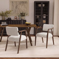 Mid-Century Rubber Wood Upholstered Dining Armchair (Set of 2)