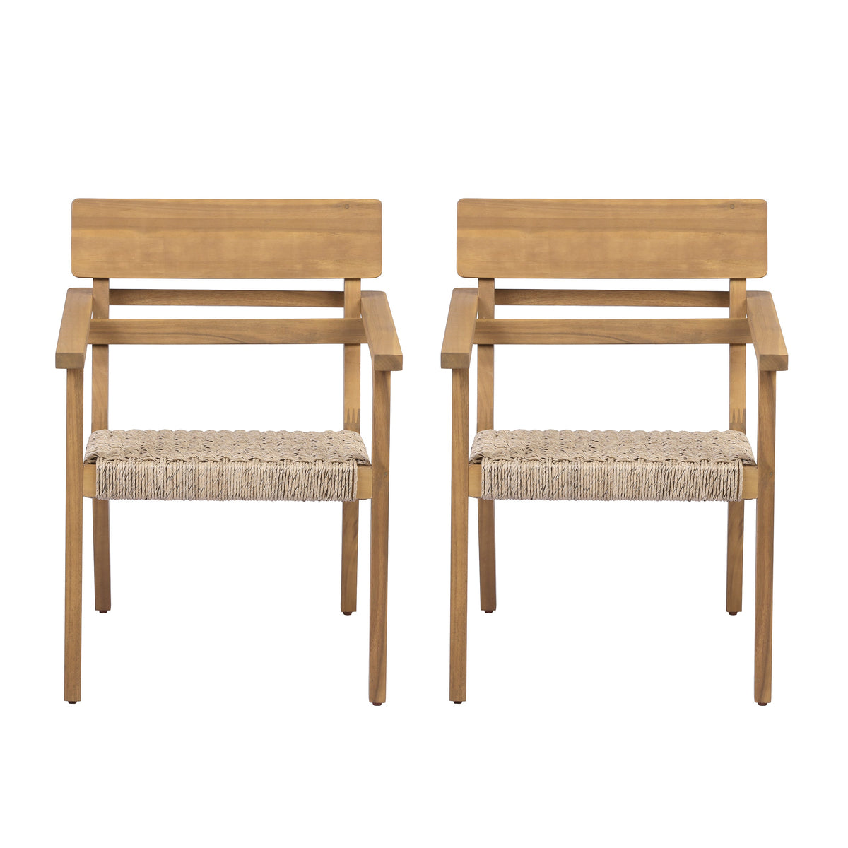 Outdoor Acacia Wood Dining Chairs with Woven Wicker Seats