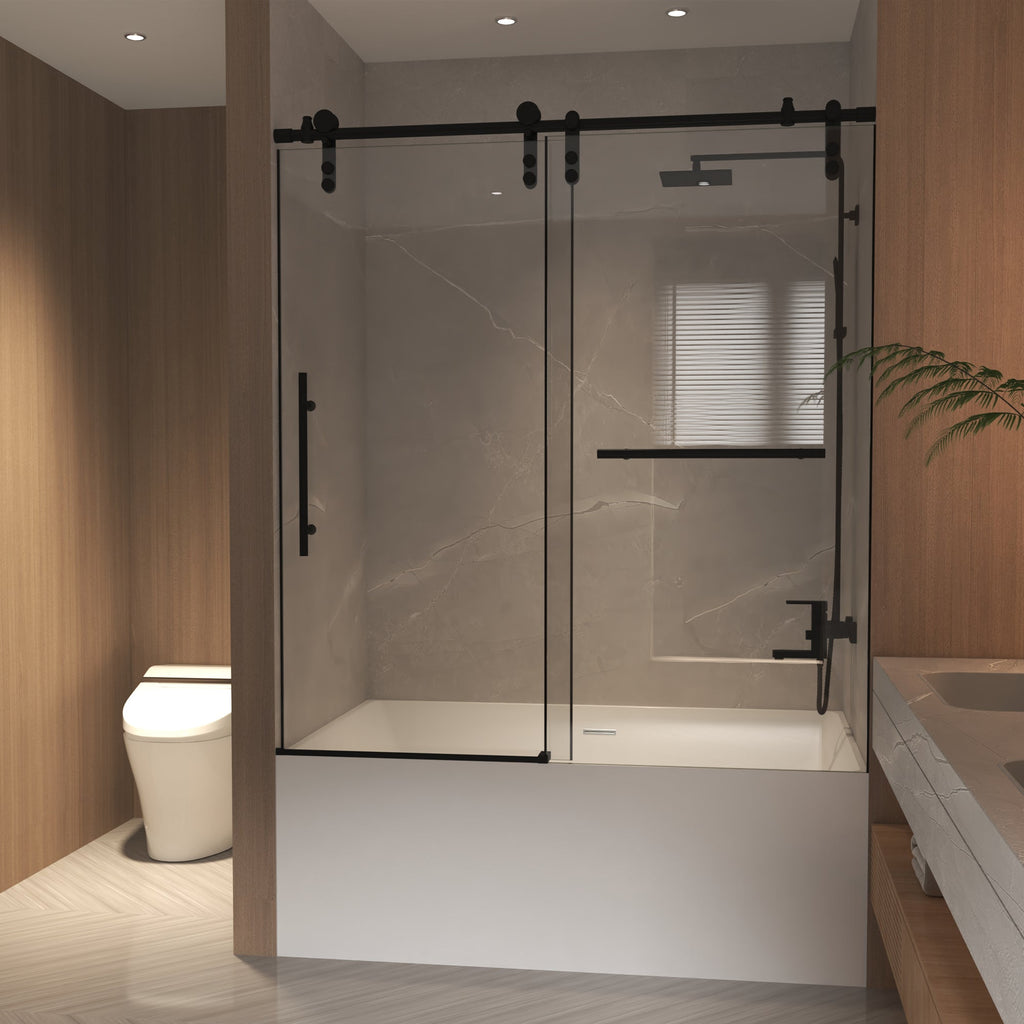 Frameless Sliding Bathtub Door - Matte Black